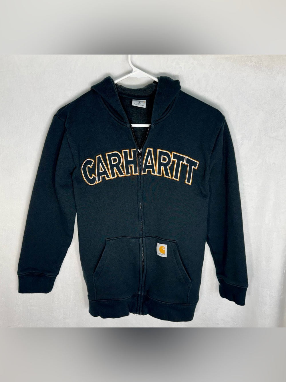 Carhartt Boys Black Full Zip Fleece Hoodie Logo Pockets